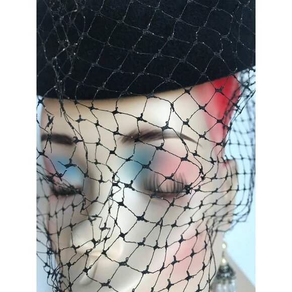 Vtg 1970's Fabini New York Peachfelt 100% Wool Made in USA Black Pill Box Hat - Picture 5 of 10